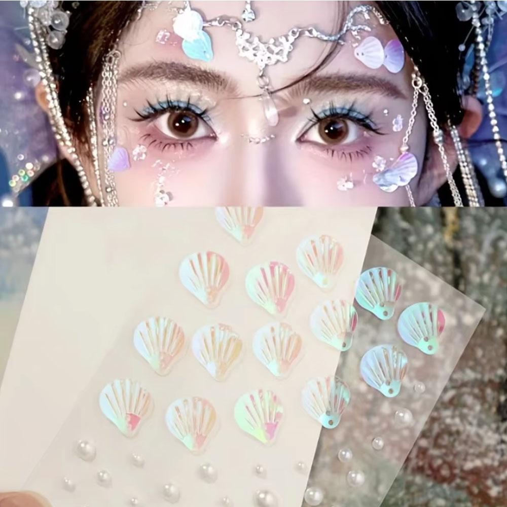 Body Jewelry Stickers - 1Sheet Iridescent Shell Mixed Pearl Stickers