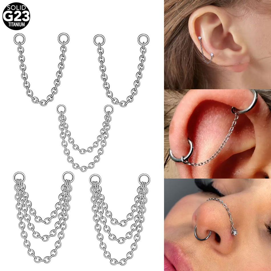 Zoor Body Jewelry - 1/5PCS Titanium Double Chain for Nose
