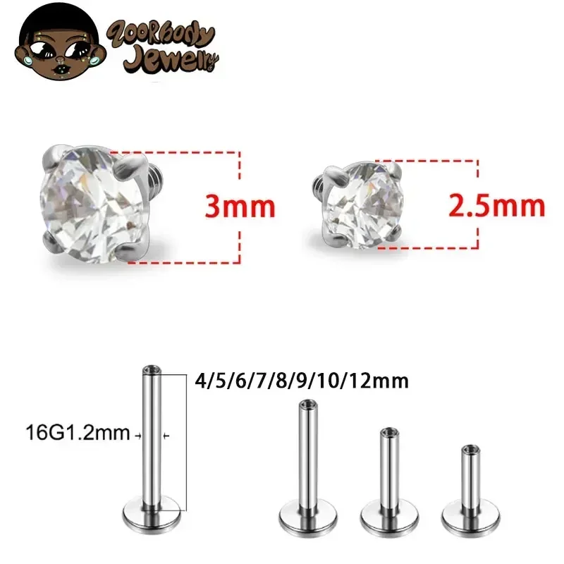 1Pcs G23 Titanium Piercing CZ  - Zoor Body Jewelry 评论和价格