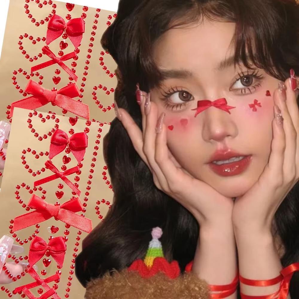 1 Sheet Red Ribbon Bow Sparkly - Body Jewelry Stickers 评论和价格