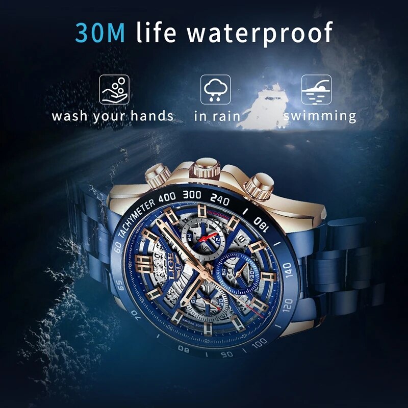 LIGE 2024 New Men Watch Top Br - Threadless Push Pin 评论和价格