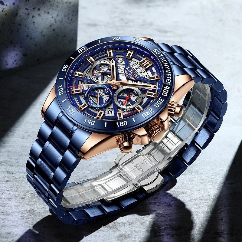 LIGE 2024 New Men Watch Top Br - Threadless Push Pin 评论和价格